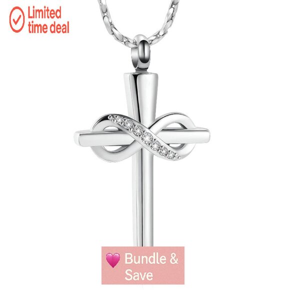 Stainless Steel Infinity Cross Cremation Necklace Memorial Keepsake Jewelry - Picture 1 of 8